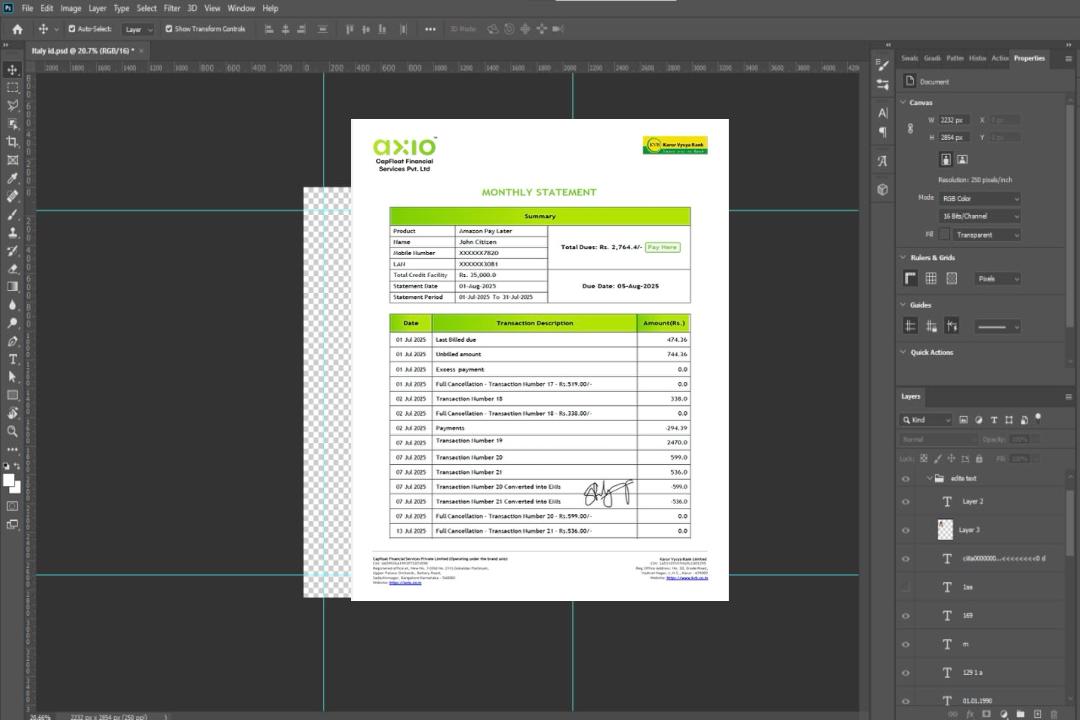 Inde Karur Vysya Bank relevé de compte Modèle Word et PDF, version 2 template